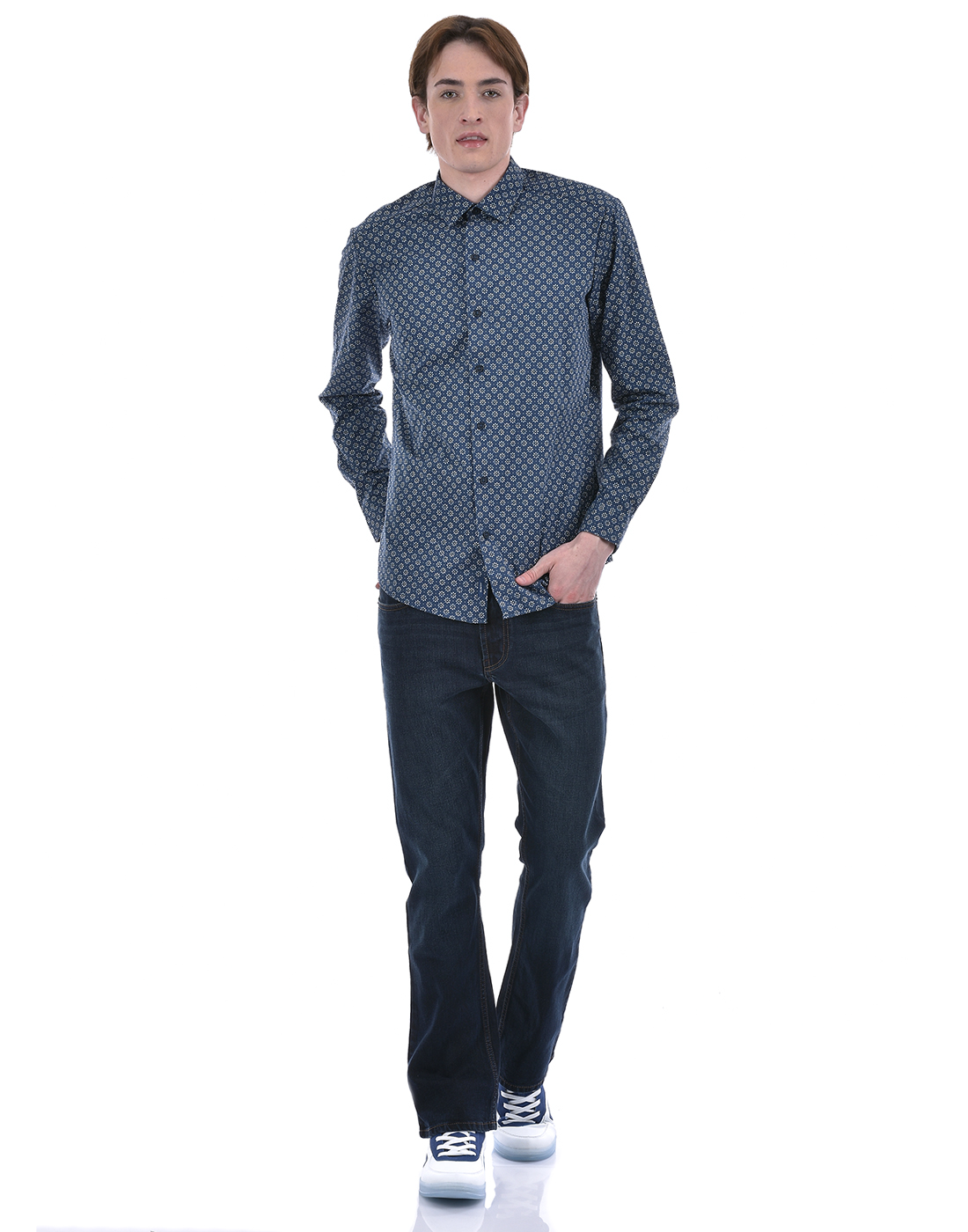 Numero Uno Men Floral Print Navy Shirt